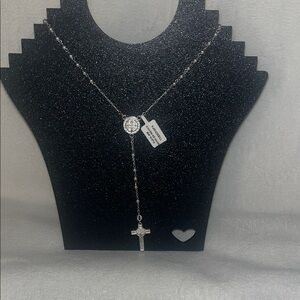 Sterling Silver  Beaded Rosary/ Cross Pendant Necklace From Taxco